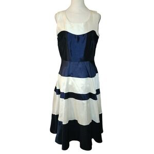 Giovanna Signature Navy Cream Striped Fit Flare Dress Tulle Lining Size 12
